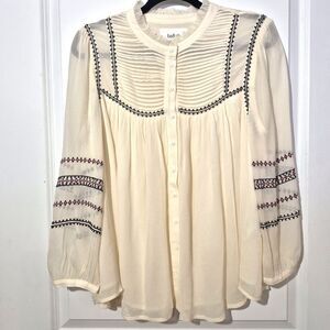 ba&sh NWOT Top Womens L White Sheer Embroidered Boho Peasant Babydoll